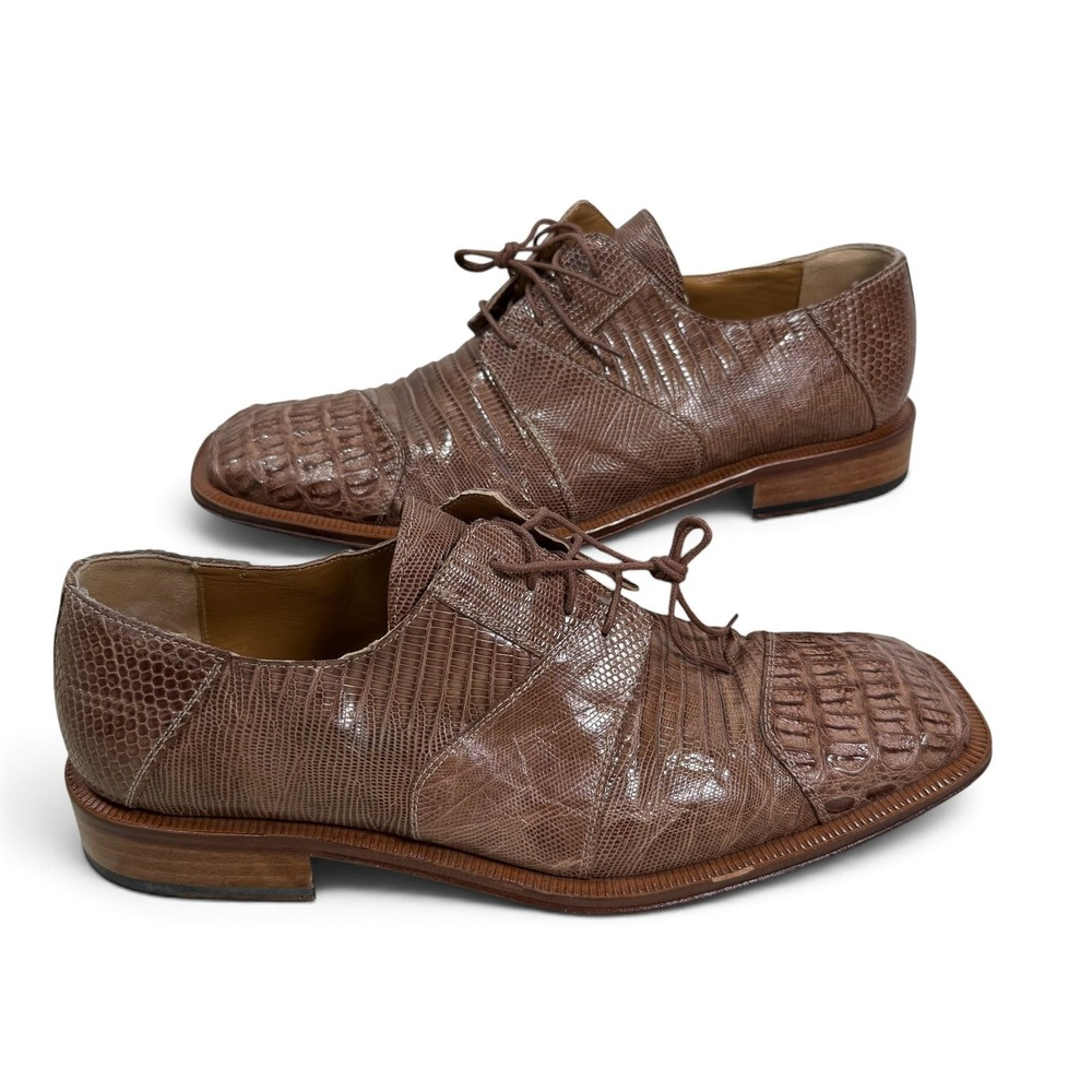 David Eden Oxford Shoes Mens 9.5 Brown Hornback Caiman Lizard Exotic Square Toe